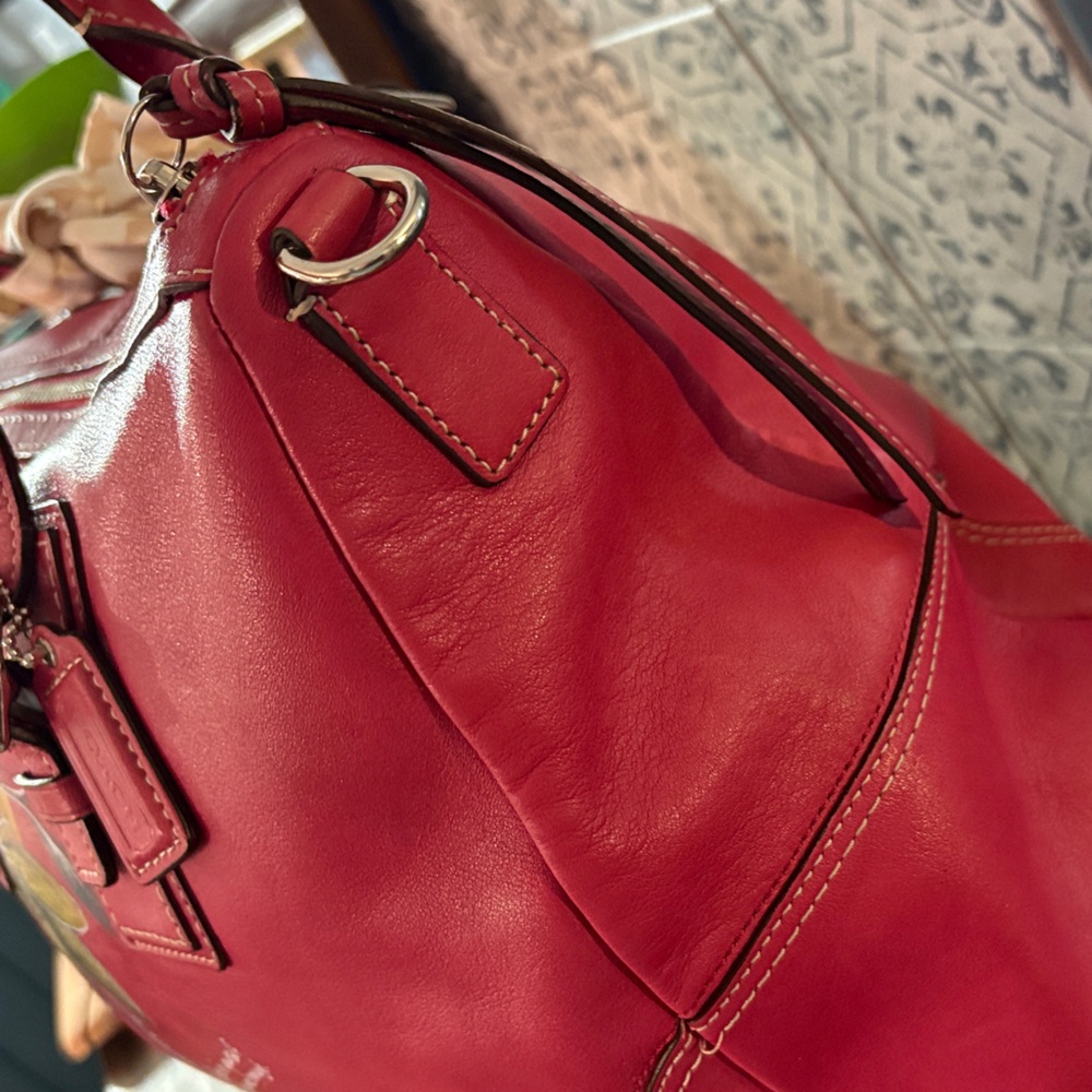 Coach Red Floral Leather Shoulder Bag Customized design by Artist Schatz. - Picture 9 of 9